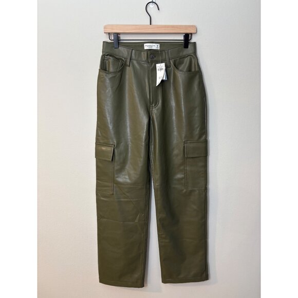 NEW Abercrombie & Fitch Curve Love 90's Cargo High-Rise Vegan Leather Trousers - Picture 4 of 15